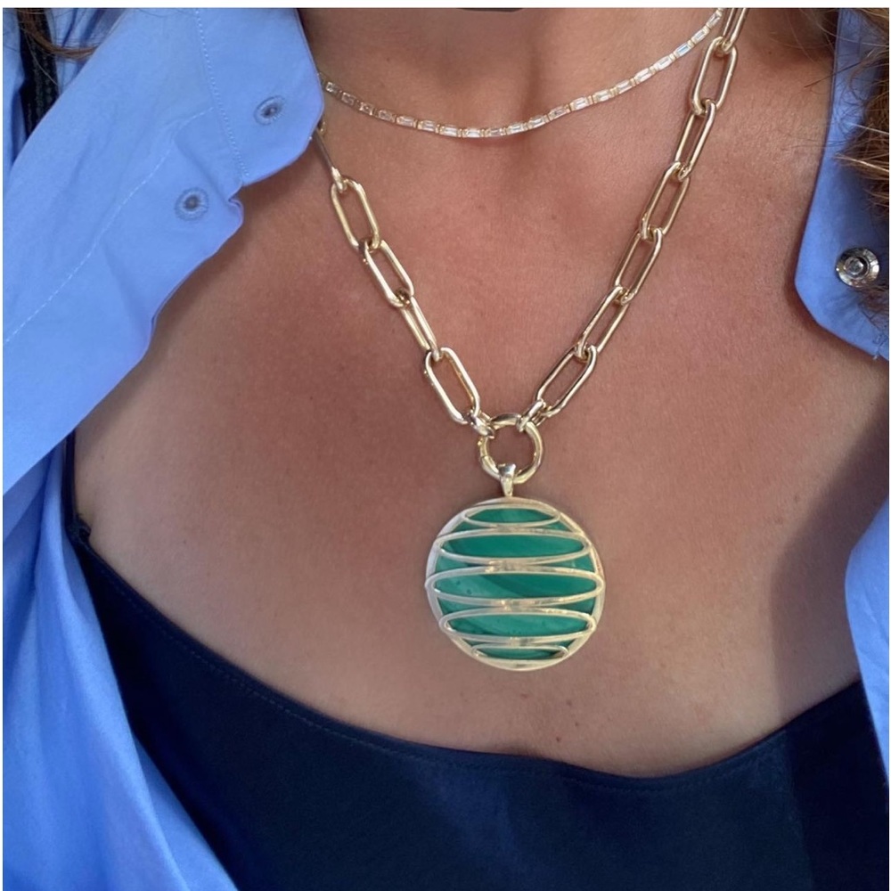 Malachite Gold Plated Art Deco Pendant- New- Custom Made